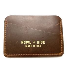 Howl + Hide Brown Leather Multi-Slot Card Wallet Made in USA Indy 24 Gold Logo